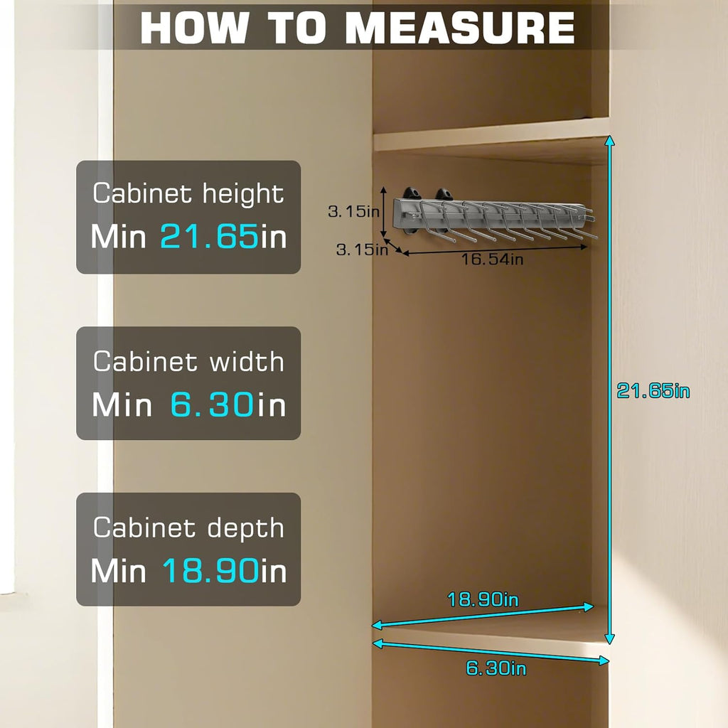 Sliding Tie Racks, 18 Tie Hanger Pull Out Belt Rack 16.5'' Aluminum Alloy Extendable Wardrobe Closet Organizer with 18 Hooks for Belts, Ties, and Scarves, 16.5'' x 3.15''(Sprayed Grey)