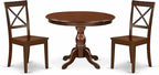 East West Furniture HBBO3-MAH-W 3 Piece Dining Room Table Set Contains a Round Kitchen Table with Pedestal and 2 Dining Chairs, 42x42 Inch, Mahogany