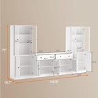 TUSY 71" TV Stand Storage Set - 2 Tall Bookcases & 2 Side Cabinets, Media Console with Glass & Wood Doors, Entertainment Center with Drawers, Tall Media Console for Living Room (White, AFFA)