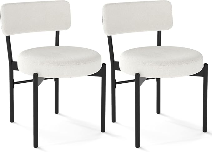 Giantex Boucle Dining Chairs Set of 2, Sherpa Upholstered Kitchen Chairs w/Cu...