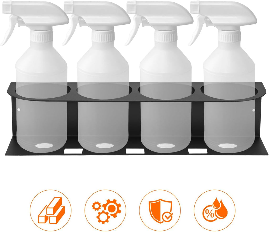 QWORK 4-Spray Bottle Holder Organizer, Wall Mount Aerosol Can Storage Rack for Garage & Workspace, Powder Coated Steel, Black,