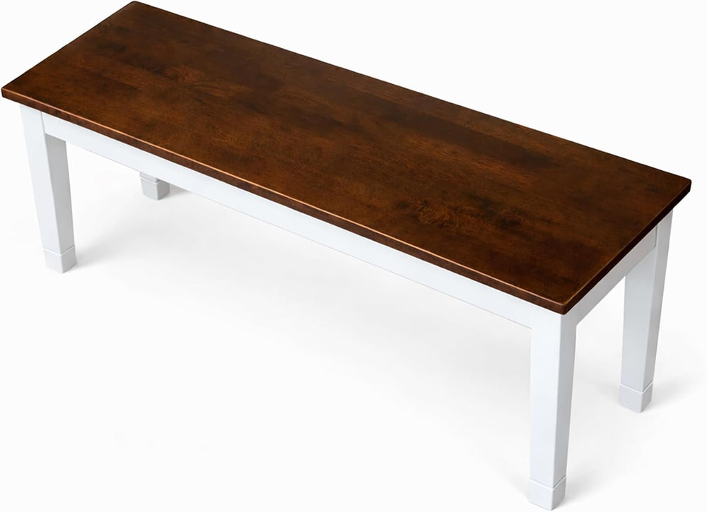 Modern Dining Bench, Dirty Oak/White Finish Solid Rubberwood