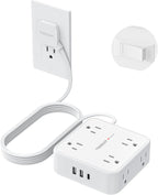 TESSAN 10 Ft Flat Plug Extension Cord with Multiple Outlets, Surge Protector Power Strip with 3 USB(1 USB C) 8 Outlets, 900J Protection, Desk Charging Station for Home, Dorm Room Essentials, White