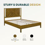 Bme Ethan Queen Bed Frame with Diamond Headboard, Mid-Century Modern, Solid Acacia Wood, No Box Spring Needed, Fits All Mattresses, Rustic Brown