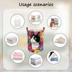 Laundry Baskets 15.7x19.7 Inch Large Cat Floral Garden Design Collapsible Laundry Hamper with Handles Oxford Fabric Clothes Storage Bin Foldable Dirty Clothes Organizer for Bedroom Bathroom Dorm