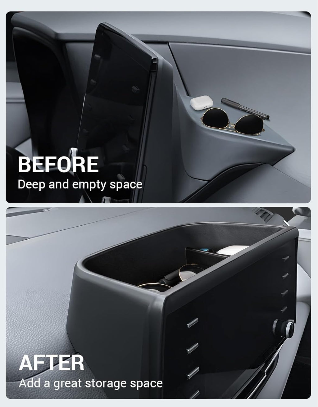 Ecarzo Tray Phone Holder Compatible with 2024 2023 2022 2021 Toyota Sienna Interior Accessories, Hidden Storage Organizer Behind Screen Sunglass Tissue Holder (Not for 2025)