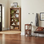 Furnifact Umbrella Stand with Removable Metal Tray, Solid Wood Frame, Tall Accent Table, Walnut Finish, Entryway Storage