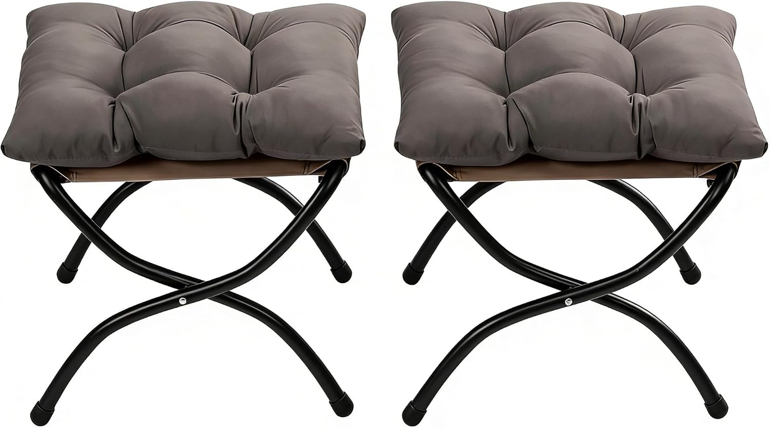 HollyHOME 15"(H) Folding Footrest Stool, Small Foldable Ottoman, Accent Padded Sofa Foot Stool for Chairs and Sofas, Portable Foot Rest Ottoman for Home, Living Room, Bedroom,Dorm,2-Pack,Dark Grey