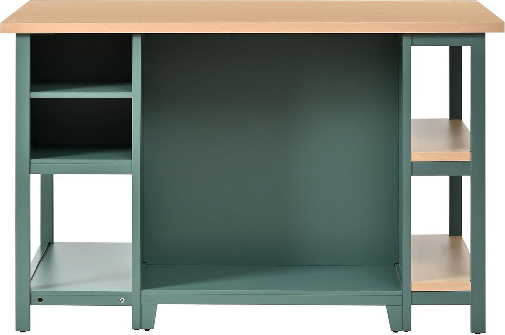 Christopher Knight Home Aaron 58" Kitchen Island with Storage, Modern Island Table for Kitchen, Storage Cabinet with Open Shelves, Wooden Kitchen Prep Table, Coffee Station Cabinet, Green+Natural