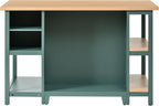 Christopher Knight Home Aaron 58" Kitchen Island with Storage, Modern Island Table for Kitchen, Storage Cabinet with Open Shelves, Wooden Kitchen Prep Table, Coffee Station Cabinet, Green+Natural