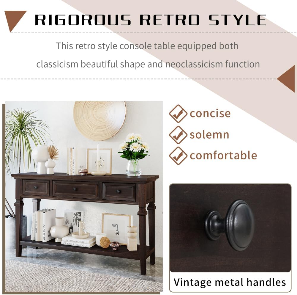 ZOEDO Classic Retro Style Console Table with Three Top Drawers and Open Style...