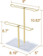Headband Holder Organizer, 2-Tier T-bar Storage Stand with Tray for Hair Accessories Hairband Hair Clip, for Girls Women, Gold & White