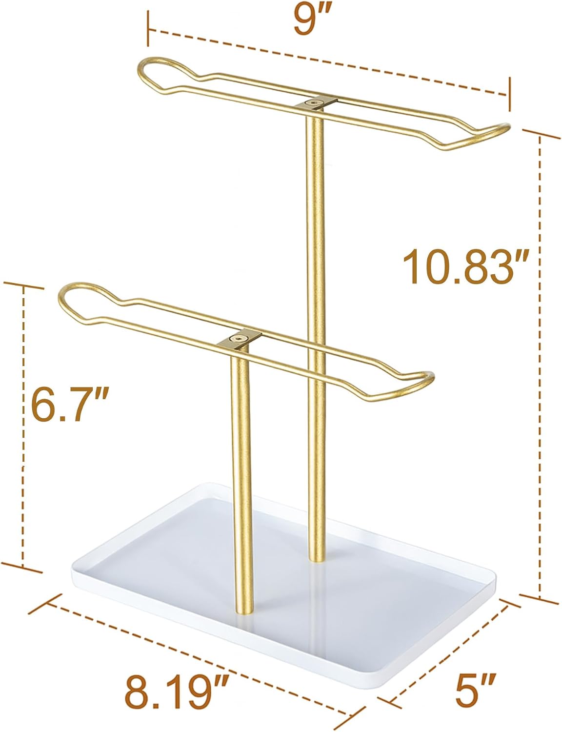 Headband Holder Organizer, 2-Tier T-bar Storage Stand with Tray for Hair Accessories Hairband Hair Clip, for Girls Women, Gold & White
