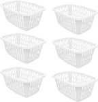 (6 Pack)1.5 Bushel Rectangular Laundry Basket with Handles,Stackable Plastic Laundry Hamper,White Ventilated Design for Easy Carrying & Storage