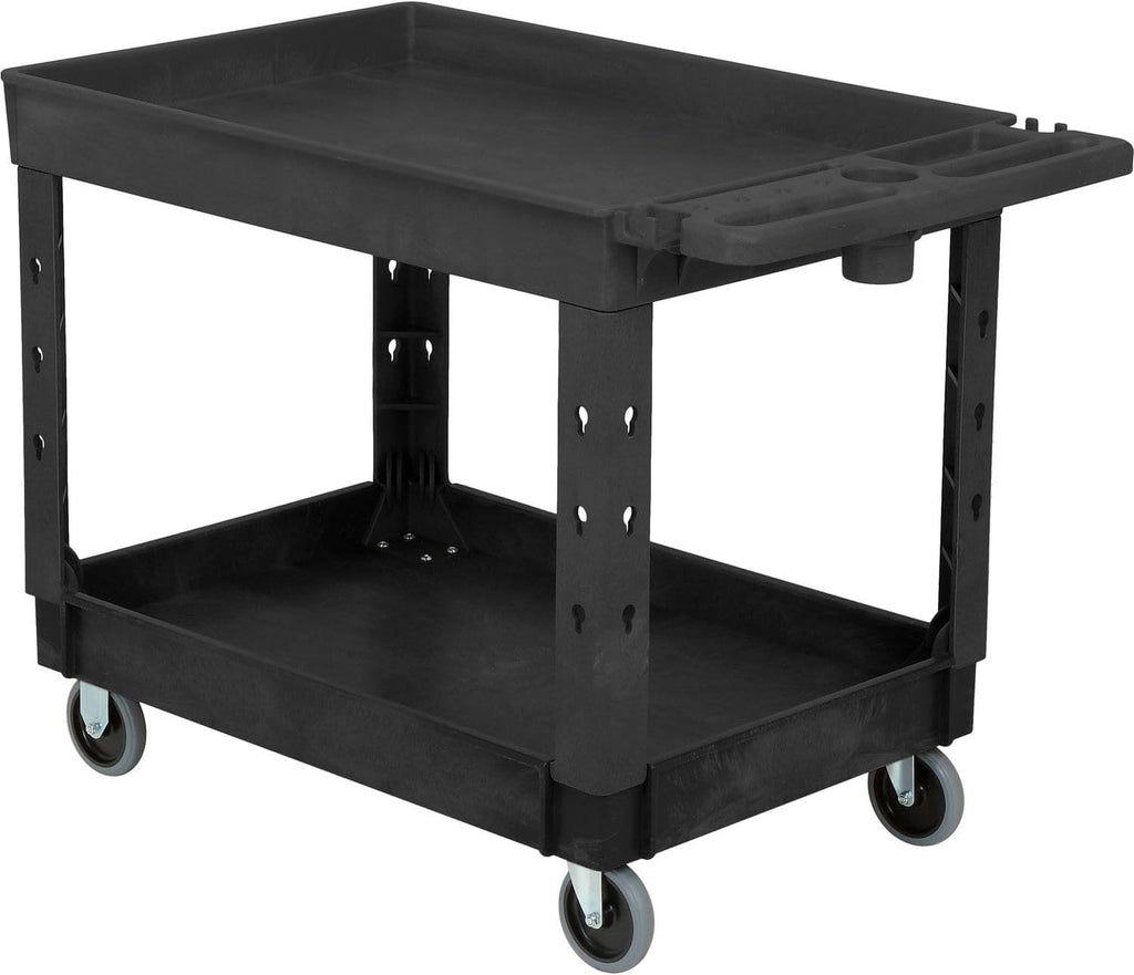 Global Industrial Industrial Service & Utility Cart, Plastic 2 Tray Black Shelf, 44” x 25-1/2”, 5" Rubber Casters