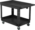 Global Industrial Industrial Service & Utility Cart, Plastic 2 Tray Black Shelf, 44” x 25-1/2”, 5" Rubber Casters