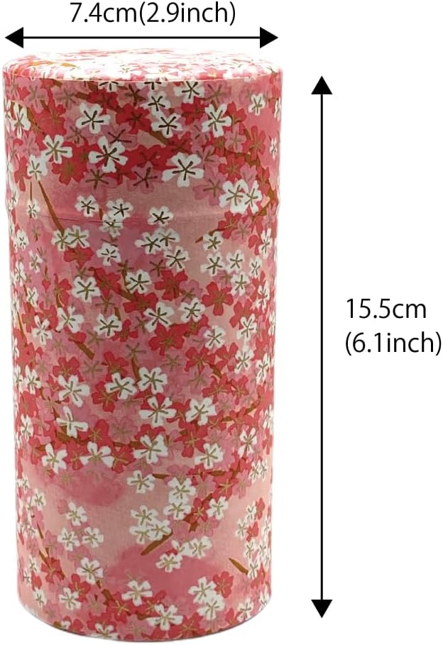 野口熊太郎茶園 Japanese Tea Canister Tin Sakura cherry blossoms/Double Lid/Japanese YUZEN Washi Paper Pasted /200g Tea Capacity/Loose Leaf Tea Storage/Storage Container with Lid