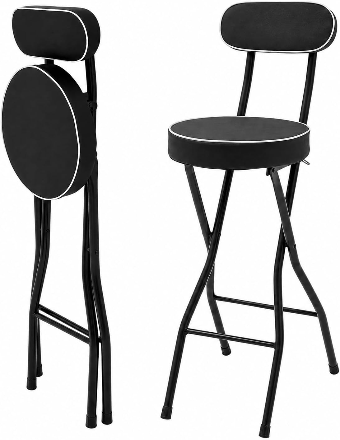2PCS Cushioned Folding Stool, 25.6 Inch Portable Bar Stools, Counter Height Foldable Chairs, Black Height Heavy Duty Portable Chair Stool for Kitchen Garden Camping Cafe