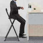 1Pcs Folding Bar Stool with Backrest – 27.5" Tall Foldable Stool Chair Counter Height Stool, Heavy Duty 275LBS Capacity, Carbon Steel Frame, PU Padded Seat, for Kitchen Counter Home Camping (Black)