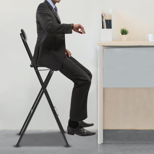 1Pcs Folding Bar Stool with Backrest – 27.5" Tall Foldable Stool Chair Counter Height Stool, Heavy Duty 275LBS Capacity, Carbon Steel Frame, PU Padded Seat, for Kitchen Counter Home Camping (Black)