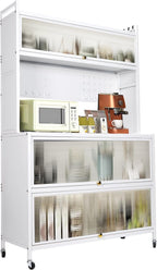 Mobile Kitchen Storage Cart with Wheels,Wheeled Multi-Layer Floor Storage Cabinet with Locker Hole Board Freestanding Storage Cabinet Rust Proof Microwave Oven Pot Oven Rack