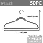 MIZGI Premium Velvet Hangers (50 Pack) Heavy Duty - Non Slip Felt Hangers - Velvet Suit Hanger Gray - Black Coated Hooks,Space Saving Clothes Hanger