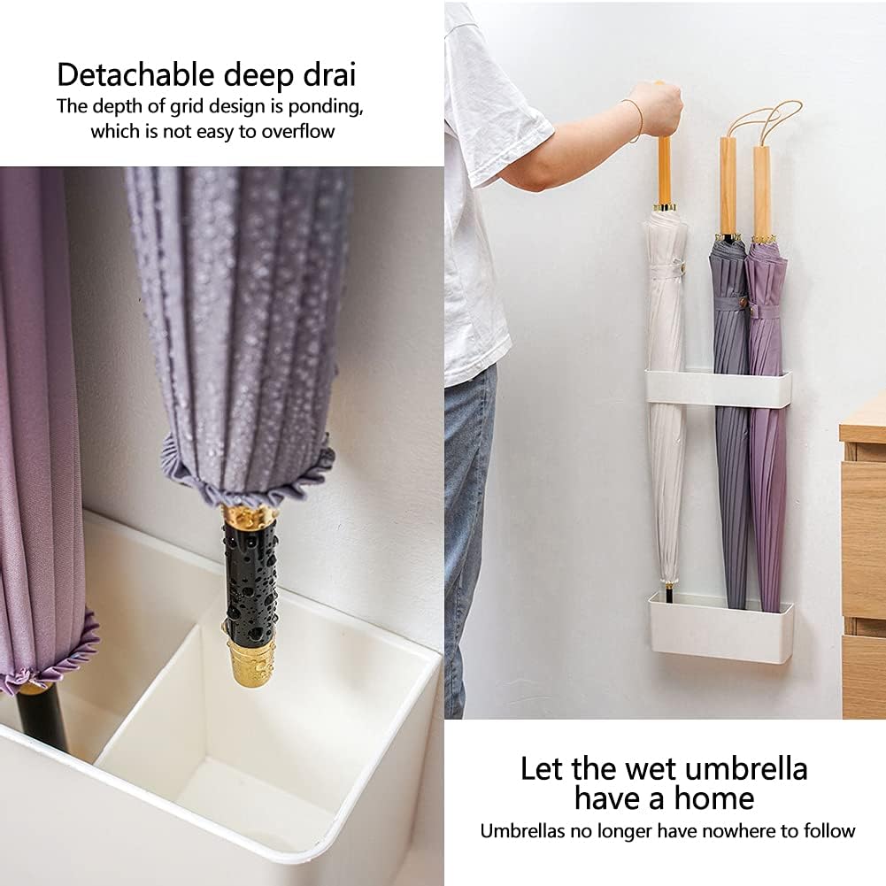 Umbrella Stand Holder Indoor, Umbrella Wall Mount Holder, Umbrellas Holder Rack No Punching Required Storage Rack for Home Indoor (COLOR:White)