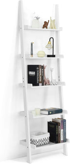 Tangkula 5-Tier Ladder Shelf, Wall-Leaning Bookshelf w/Open Shelves, Plant Flower Stand, Storage Display Organizer Rack, Multifunctional Bookcase for Living Room Home Office (White)