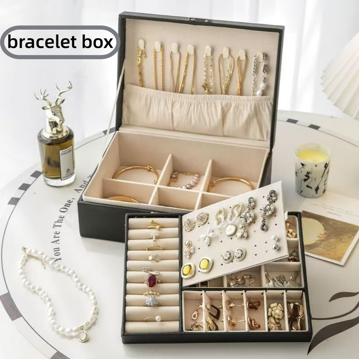 Prettyia Bracelet display Bracelet holder bracelet organizers and storage | bangle box，bracelet holder display jewelry display tray-Black 9x6.7x3.5'' 2layer