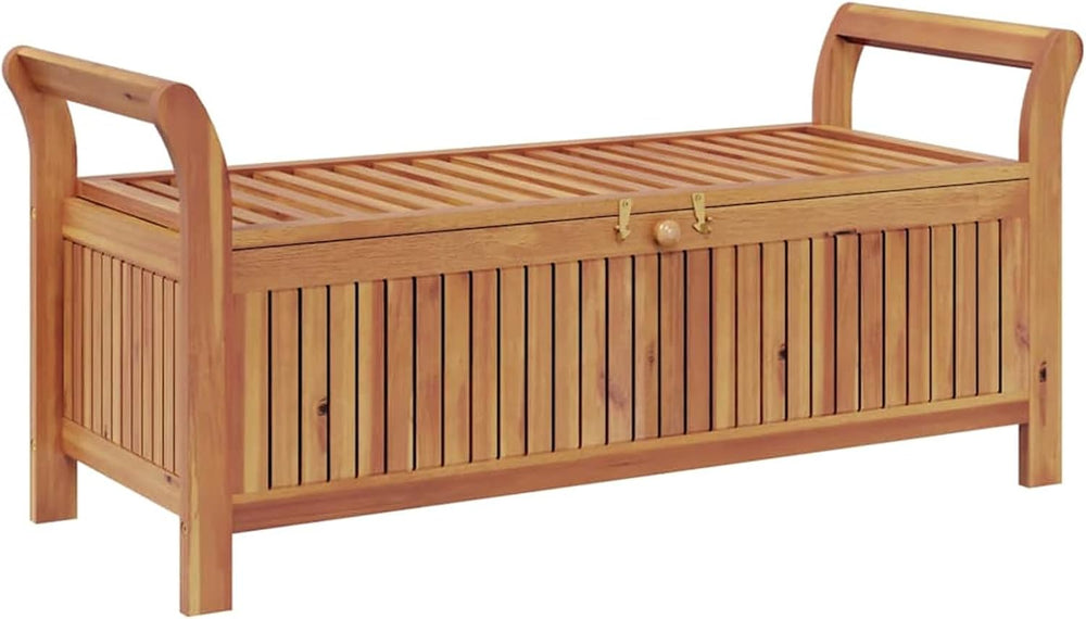 Gecheer Garden Storage Bench with Cushion, Solid Wood Acacia 126 cm Outdoor S...