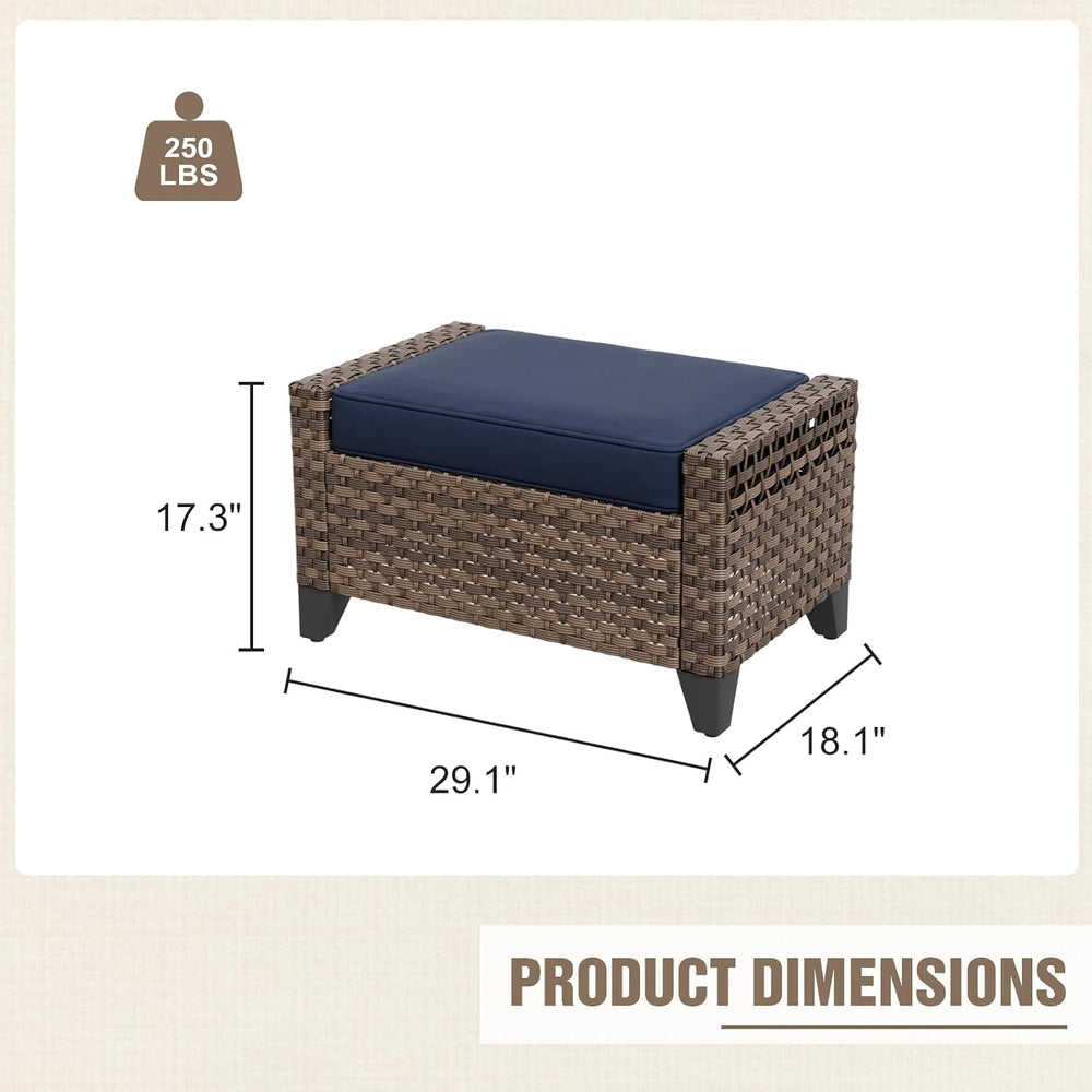 2 Pieces Modern Outdoor Wicker Patio Footstools, Multipurpose PE Rattan Ottom...