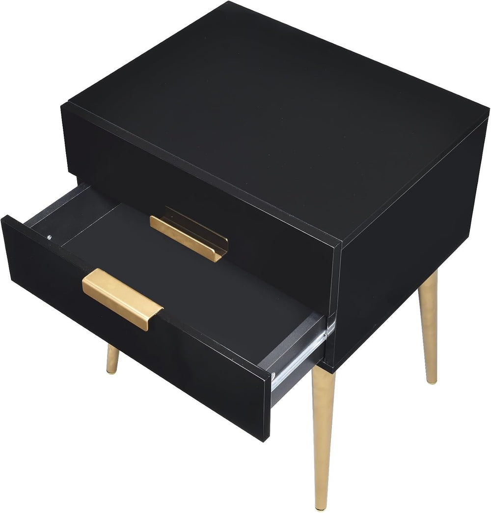 Penau Black and Gold End Table, Rectangular High Gloss Engineered Wood Top, M...
