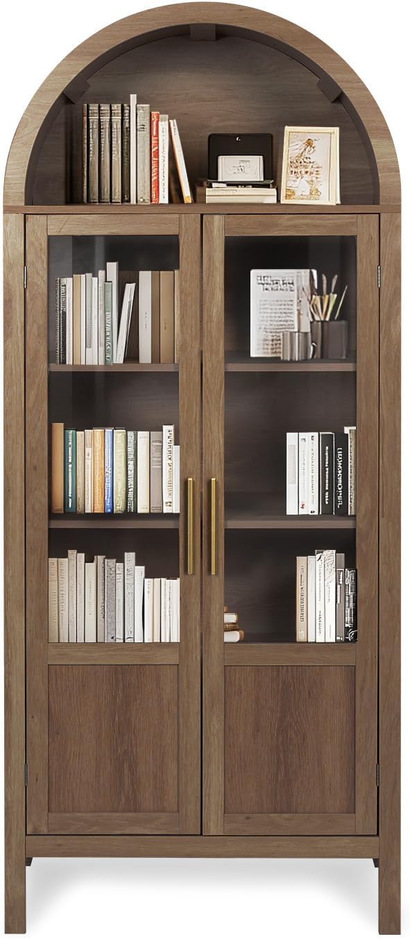 Arched Storage Cabinet with 2 Doors and 5-Tier Shelves for Living Room, 71&qu...