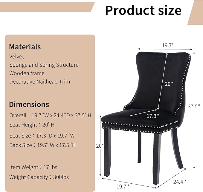 Modern Dining Chairs Set of 4, Upholstered Dining Chair with Full Back and Bu...