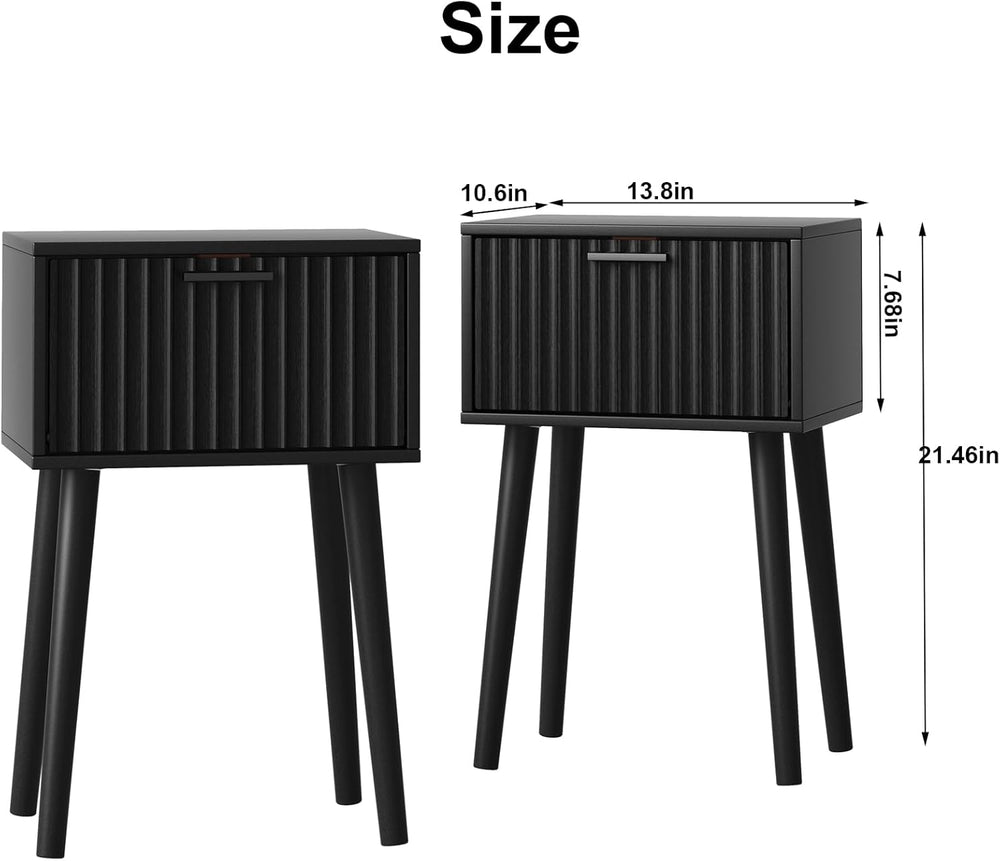 LAATOOREE Nightstands Set of 2, Small Side Table, Bedside Table with Fluted D...