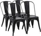 Yaheetech Metal Dining Chairs Set of 4, Industrial Stackable Kitchen Chairs with Back for Dining Room/Restaurant/Bistro/Patio, Indoor & Outdoor Use, Matte Black