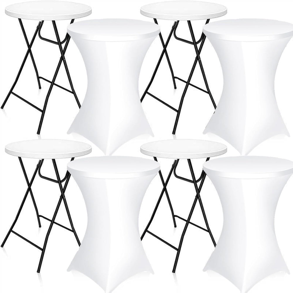 Wenqik 4 Pcs 32'' High Top Cocktail Table White Round Bar Height Fold...