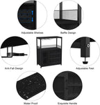 GAOMON Coffee Wine Bar Cabinet with Storage and Detachable Rack | Farmhouse Sideboard and Buffet Cabinet with Glass Holder and Mesh Door, Liquor Coffee Bar Cupboard, Black