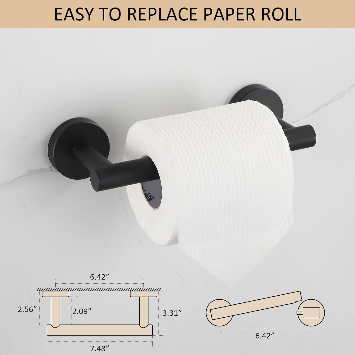 BGL Toilet Paper Holder Black Wall Mount, Bathroom Toilet Paper Holder Matte Black SUS 304 Stainless Steel, Double Post Pivoting Toilet Paper Roll Holder for Bathroom RV