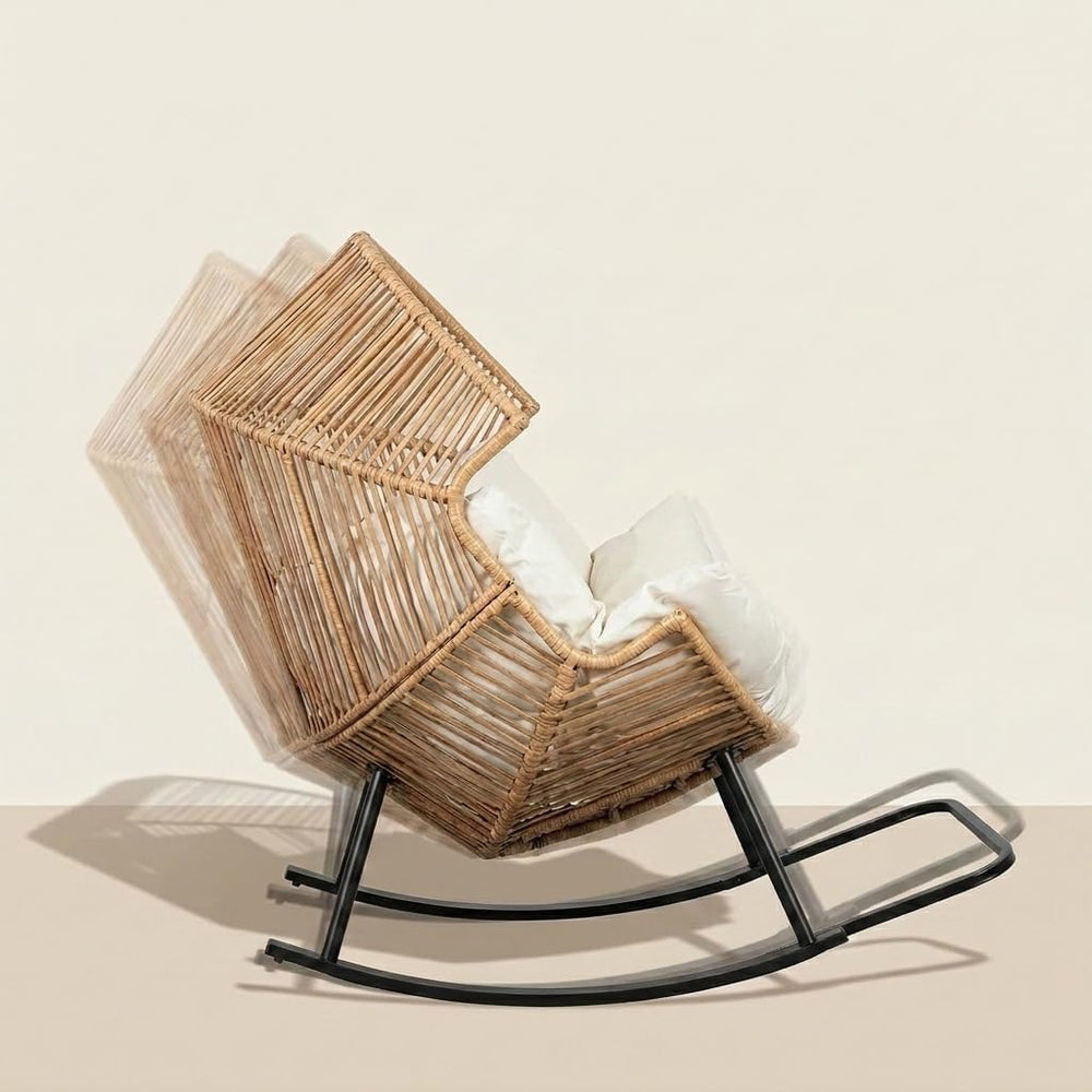 Oversized Outdoor Rocking Chair, Wicker Egg Patio Lounge Chair Basket Seat wi...