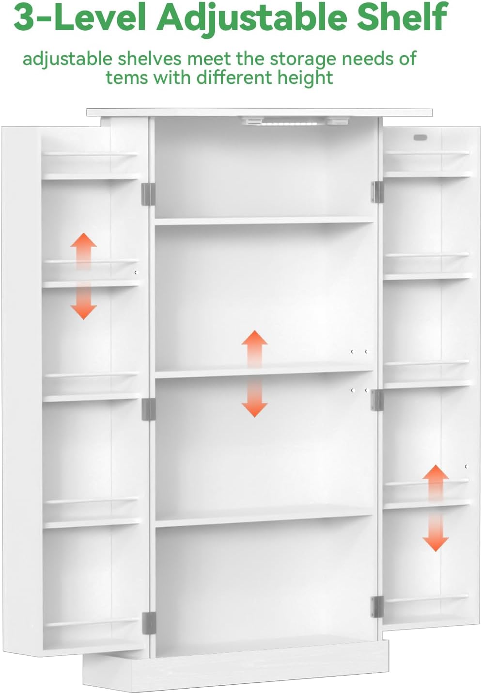FJTJBSI 50" LED Kitchen Pantry Cabinet White Storage Cabinet Food Pantry...