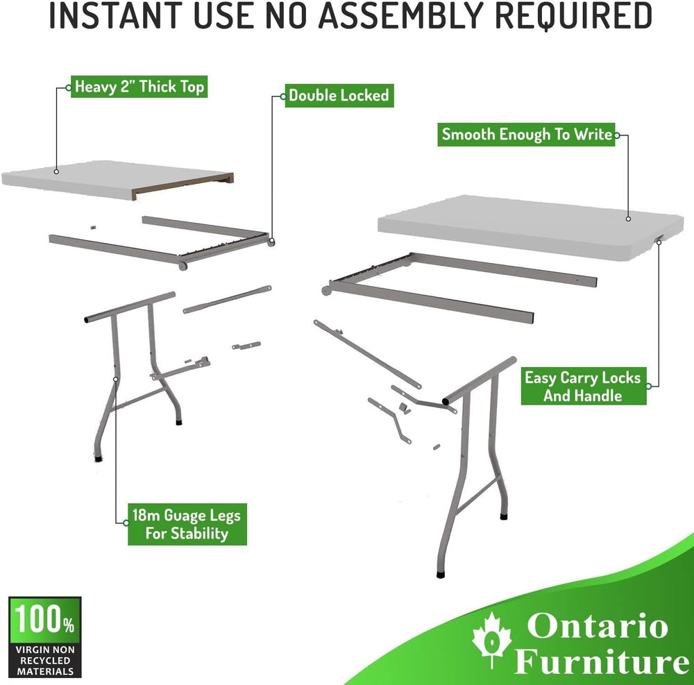 6 Foot Plastic Folding Table - Folds in Half with Carrying Handle Rectangular...