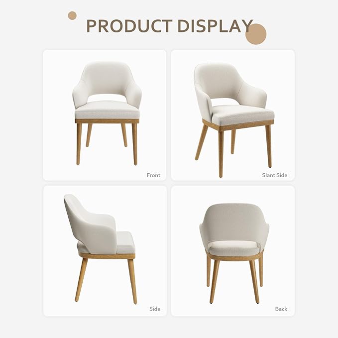 Wooden Dining Chairs Set of 2, Modern Fabric Upholstered Dining Room Chair, Kitchen Side Chairs, Farmhouse Dinner Chair with Open Back for Kitchen, Beige