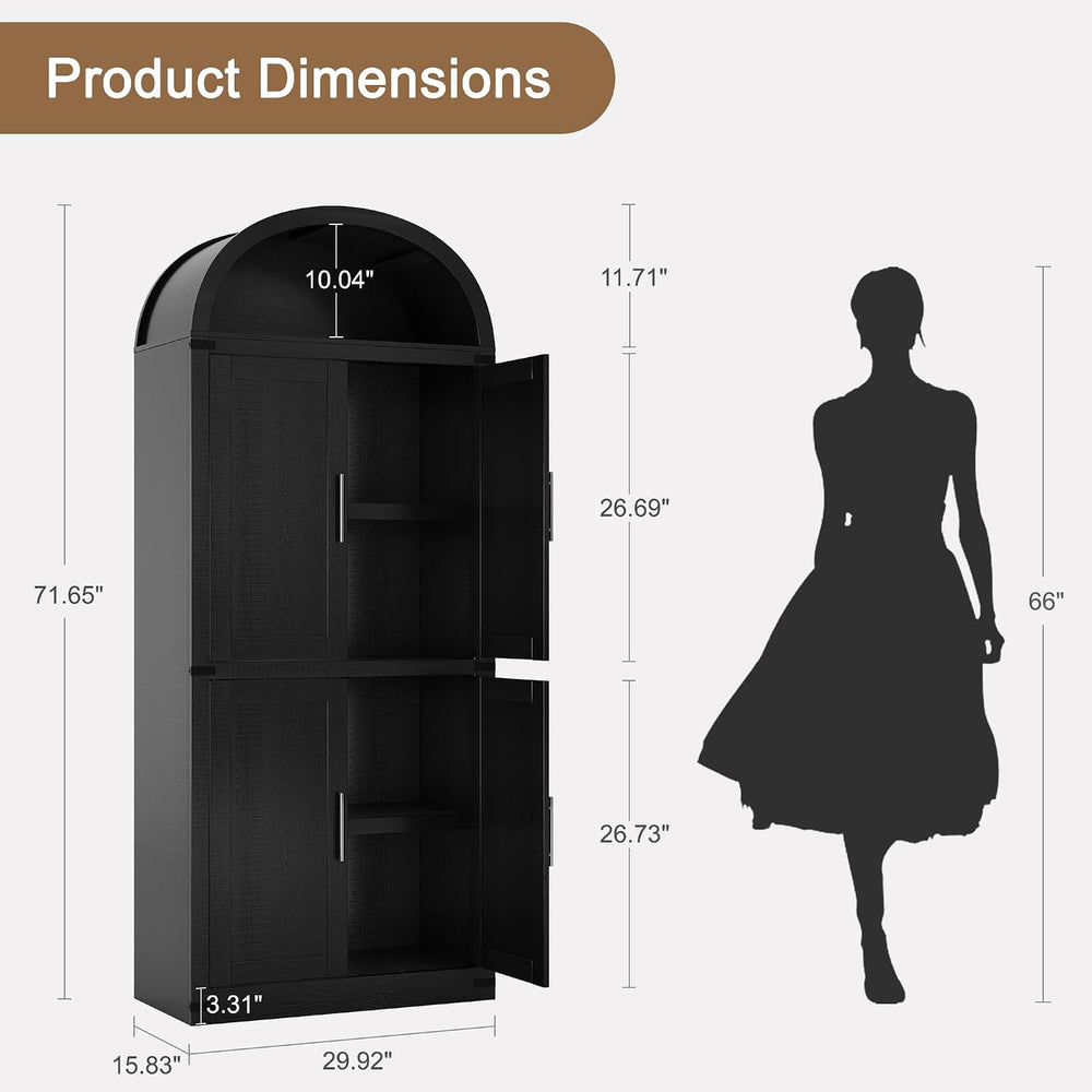 Takywep 71.6 Inch Tall Arched Pantry Cabinet with Doors, Farmhouse Storage Ca...