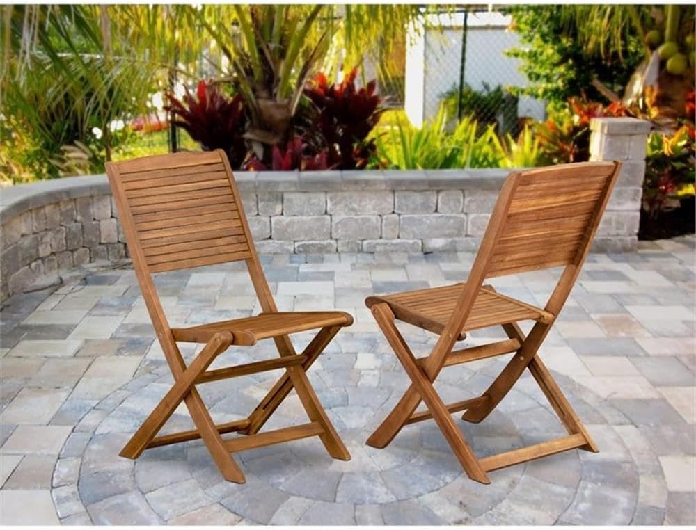 East West Furniture BFMCWNA Fremont Foldable Patio Dining Chairs - Acacia Woo...