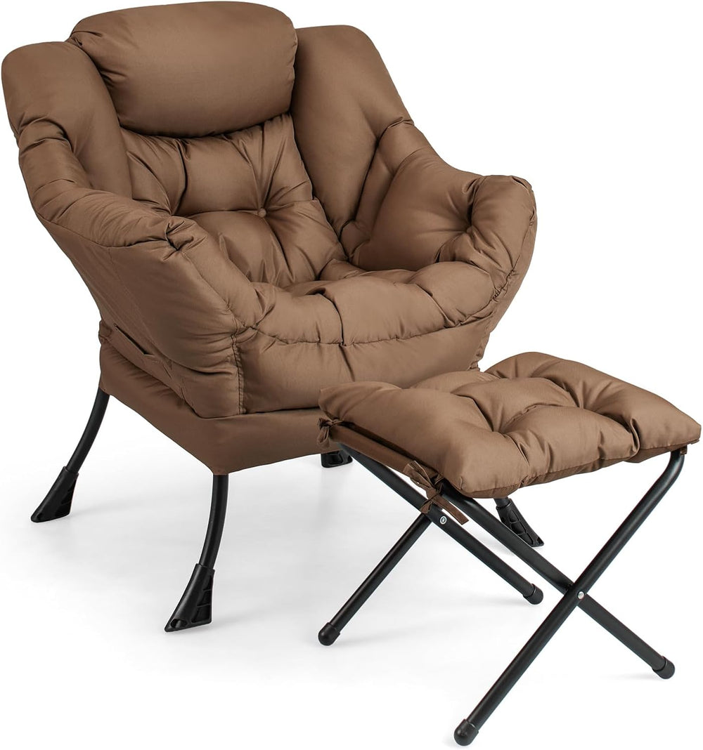 GIANTEX Lazy Chair with Ottoman, Accent Sofa Chair with Folding Footrest, Sid...