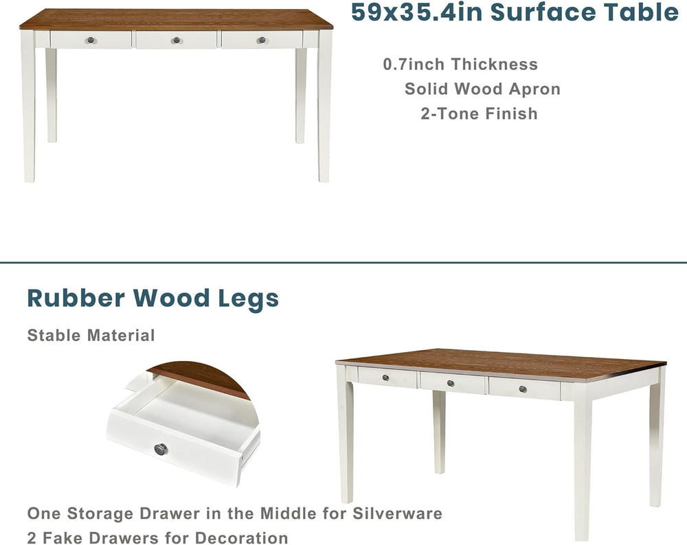 Merax Mid-Century 6-Piece Wood Dining Table Set with Drawer, 4 Upholstered Ch...