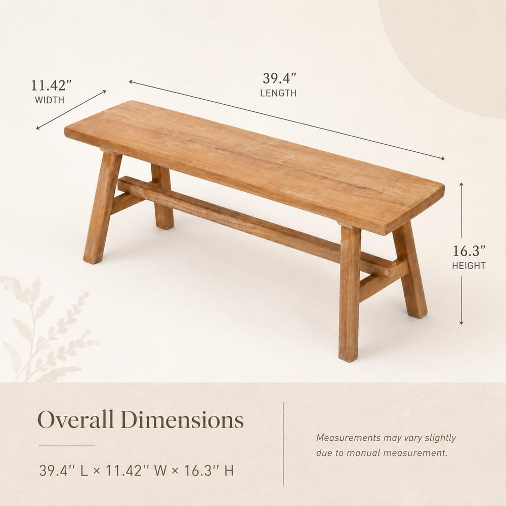 Solid Wood Bench, 39.4" Entryway Bench, Rustic Farmhouse Wooden Bench In...