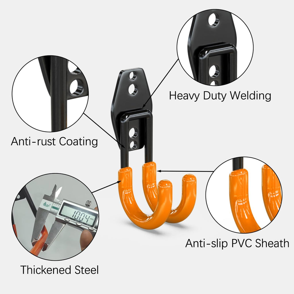 3-H Garage Wall Hooks 10 Pack, Garage Hooks Heavy Duty with Extra Welding Spots, Wall Storage Organizer for Hanging for Garden, Lawn, Yard (Orange)