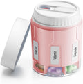 Daviky Pill Bottle Organizer, Supplement Organizer with 7 Large Compartments, Travel Pill Dispenser Round Pill Box with Two Lids（Pink+White）